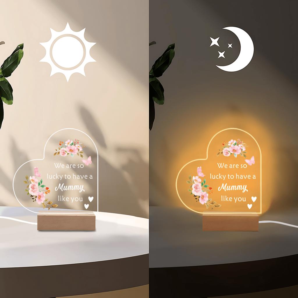 1PC Acrylic Luminous Ornament Photography Accessories, USB Base, Mom Gift, Lucky Quote Figurines