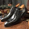 Business Dress Men's Brock Shoes Cowhide Polished Small Square Head Men's Shoes