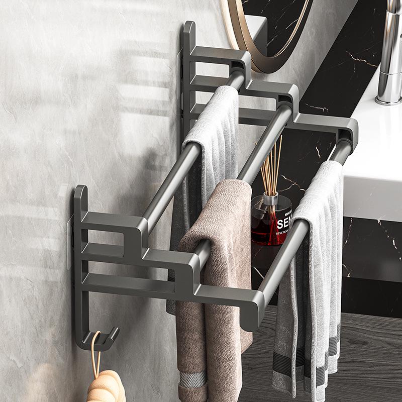 Punch-Free Multi-Bar Bathroom Towel Rack and Hanger Shelf