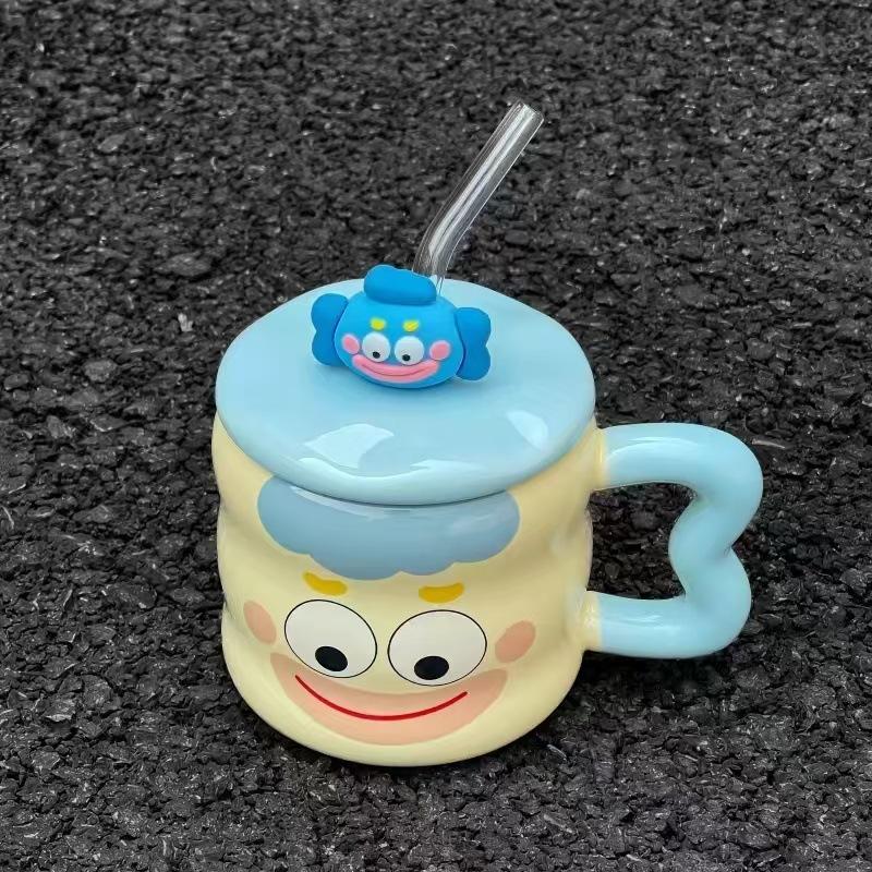 Funny Clown Mug High looking Ceramic Cup with Lid Spoon Couple Drinking Water Cup for Girls Birthday Gift Retro