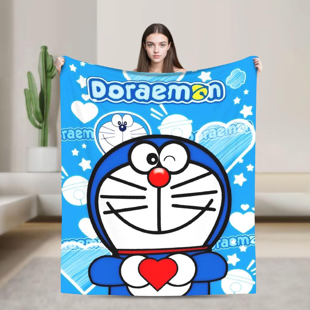 Cartoon D-Doraemon  Warm Soft Blanket  Camping Plush Throw Blanket Novelty Bedroom Flannel Bedspread Sofa Bed Cover