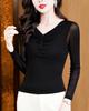 Autumn 2023 V-Neck Waist-Slimming Beaded Mesh Top for Women