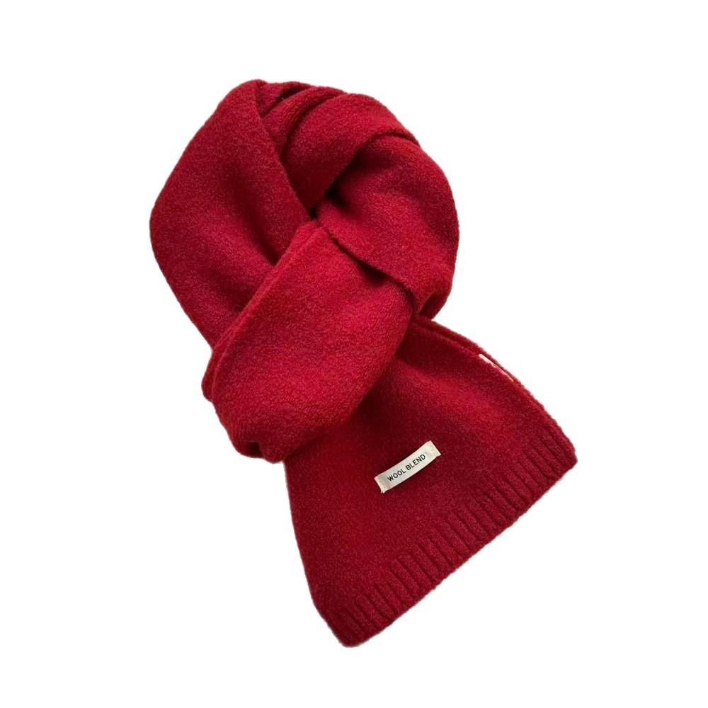 Solid color versatile wool blended knitted scarf women's autumn and winter atmosphere white soft waxy student wool scarf manufacturer
