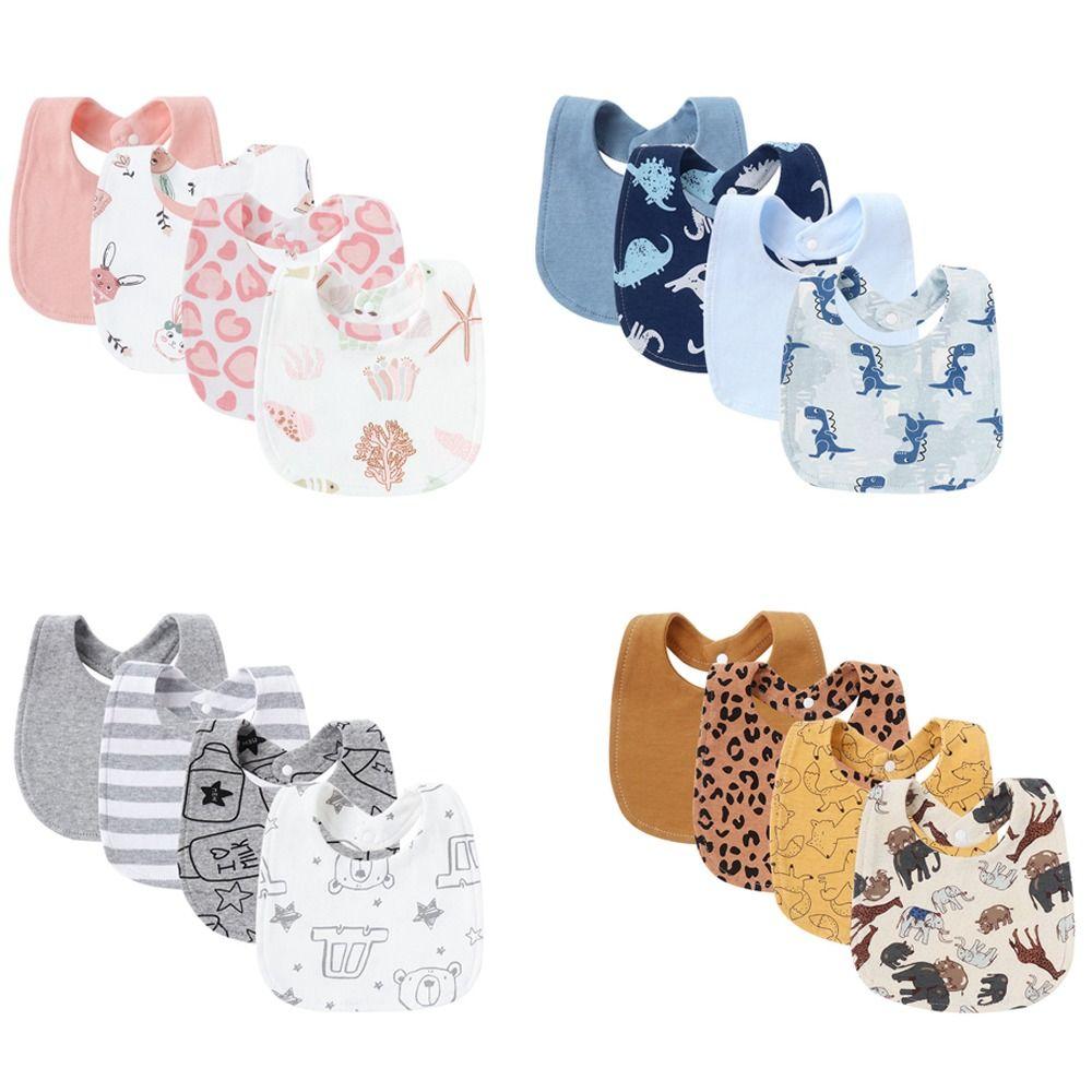 4 Peças Babador de Algodão para Bebê Conjunto de Babadores de Camadas Duplas Toalhas de Saliva de Alta Qualidade Acessórios para Bebês