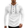 T-shirt con cappuccio da uomo Primavera Estate Lino tinta unita Casual Bottoni Manica lunga Sottile T-shirt Uomo