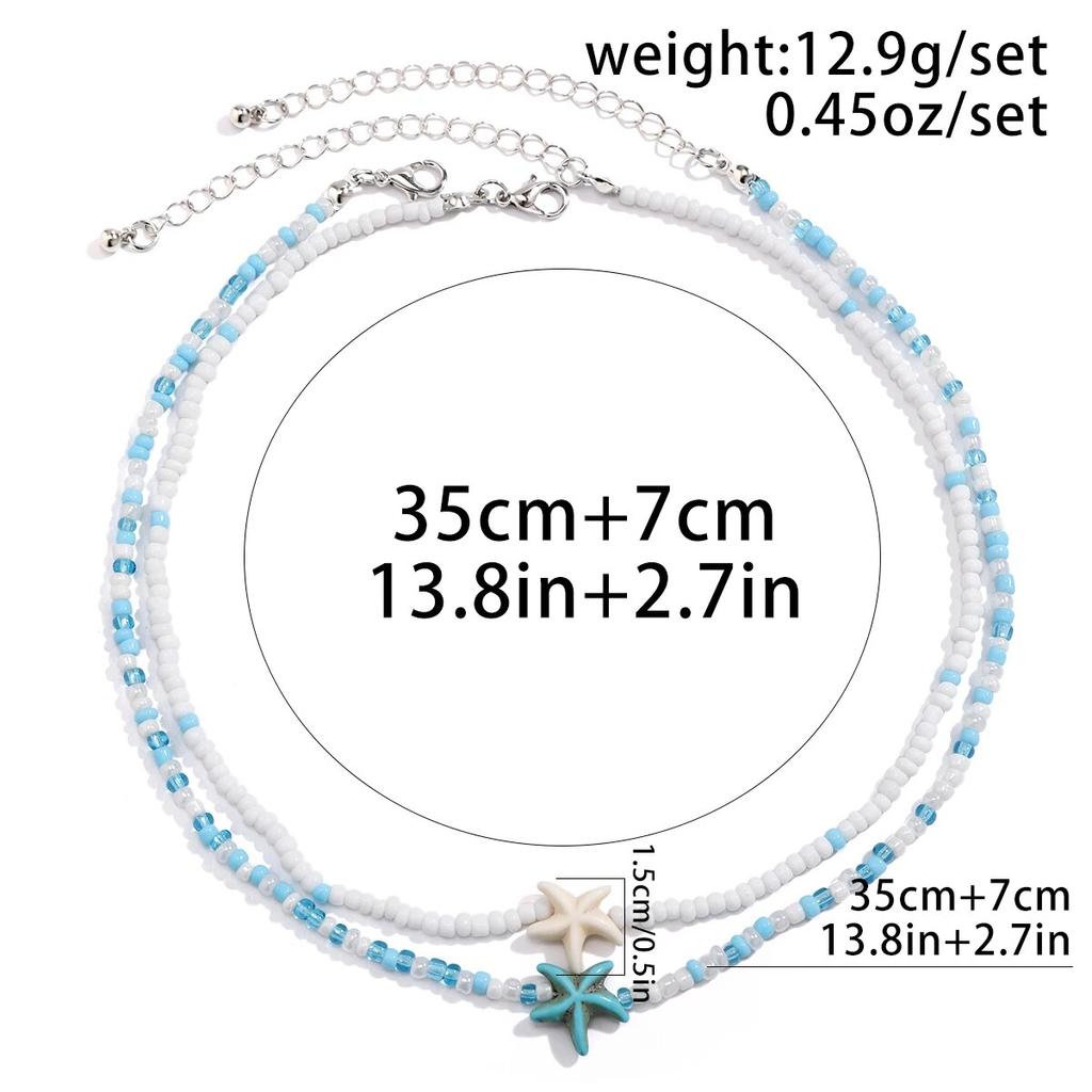 KunJoe Bohemian Mixed Color Rice Beads Starfish Pendant Necklace Set for Women Men Fashion Beach Choker Clavicle Chain Jewelry