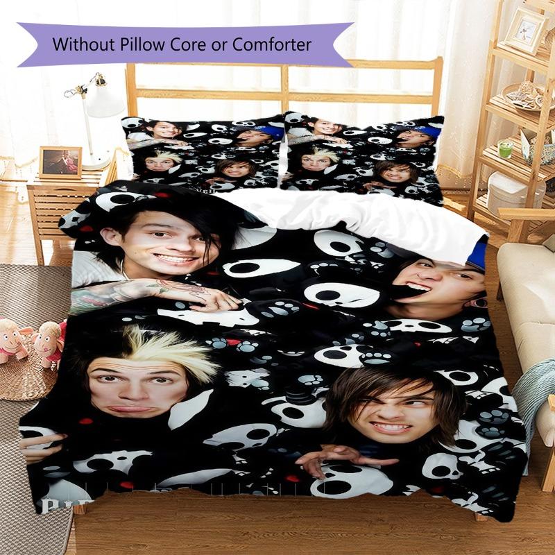 Pierce The Veil Rock Band Skull Print 3 Pieces Duvet Cover Set Music Fan Bedding Set Bedroom Home Decor Without Pillow Core Comforter