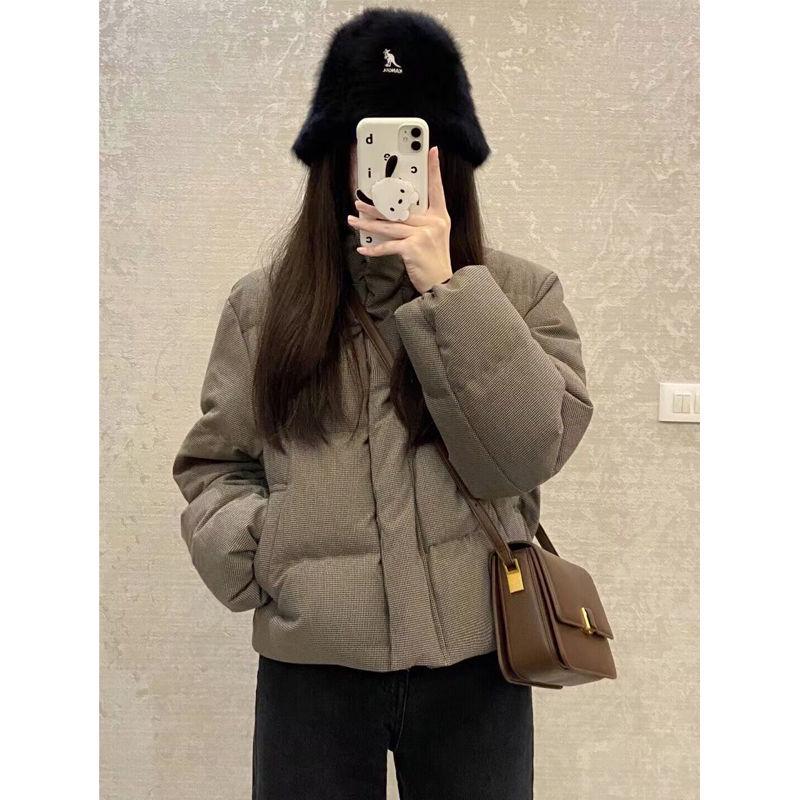 

Женская куртка 2023 года в гусиную лапку на пуху и хлопке - Короткое зимнее пальто для миниатюрных S (below 105 lbs)