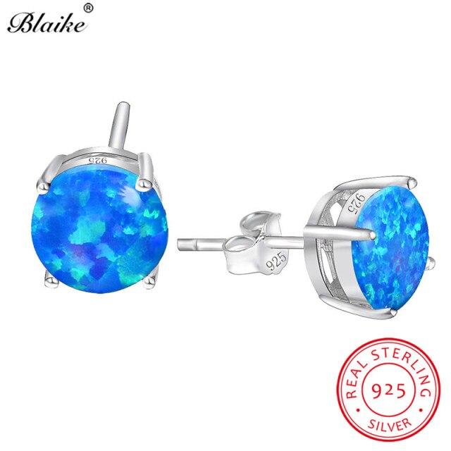 

Серьги-гвоздики Blaike из настоящего 100% стерлингового серебра 925 пробы с белым/синим/зеленым опалом для женщин, серьги-гвоздики с мистическим радужным цирконием, изящные ювелирные изделия синий