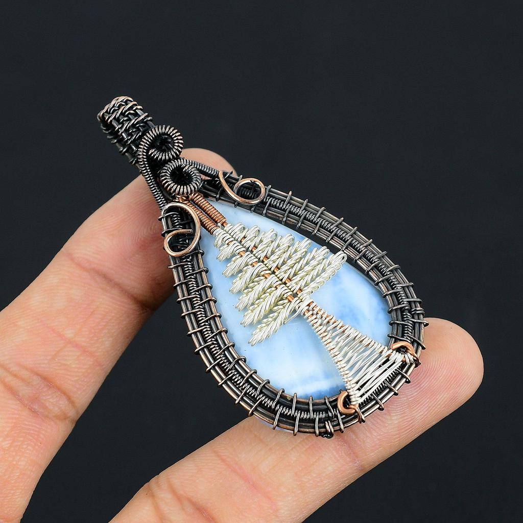Owyhee Opal Pendant, 999 Copper Wire Wrapped Jewelry, Gemstone Pendant, Gift For Her Handmade Dainty Jewelry