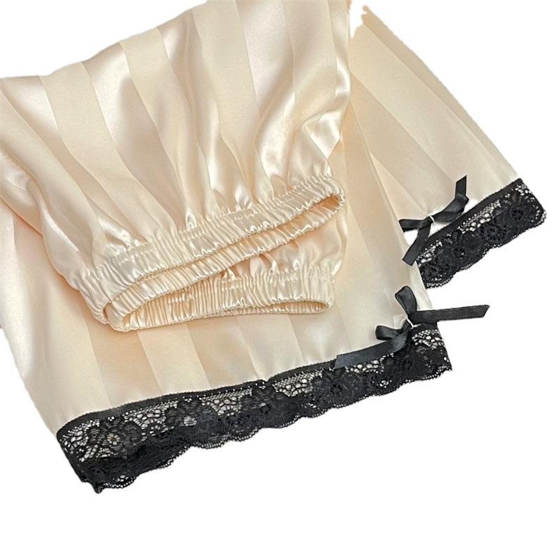 Sweet Girl Spring Summer Lace Cardigan Short Sleeve Shorts Pajamas Two-Piece Loungewear