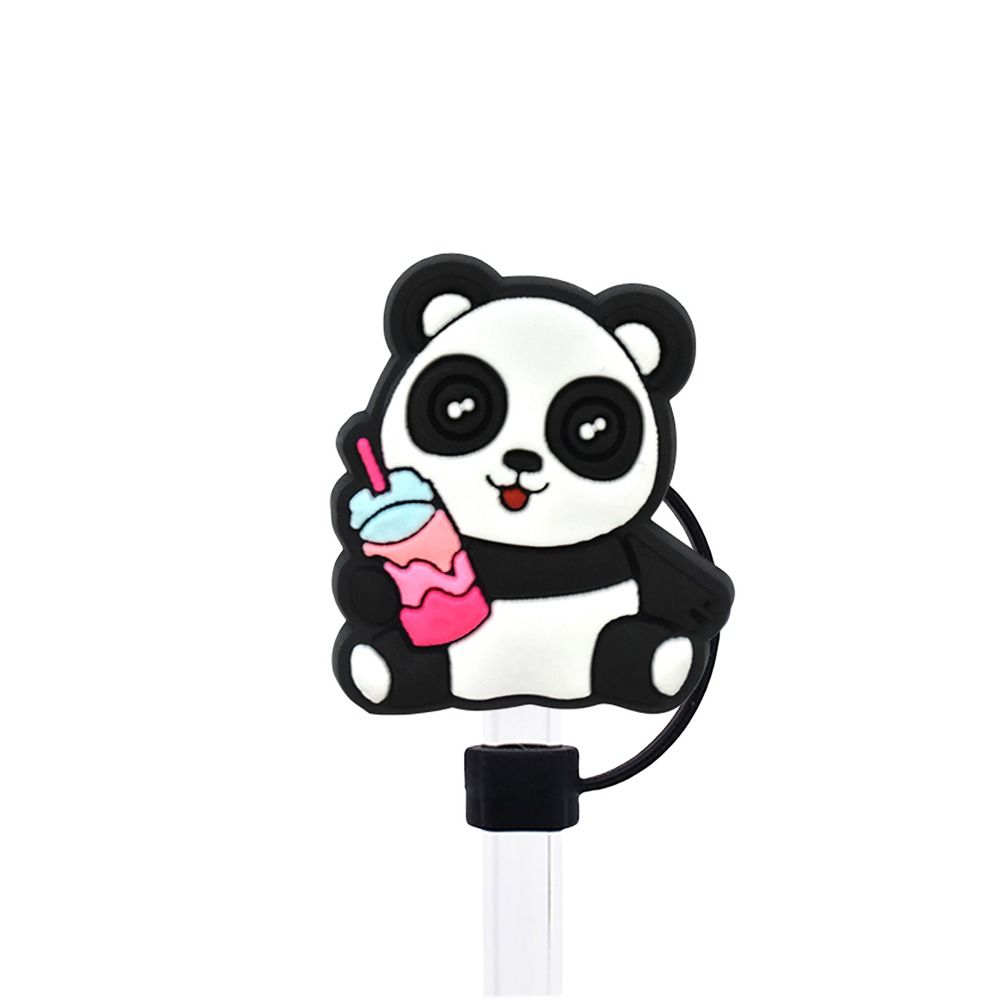 Portable Cute Panda Straw Tips Covers Good Sealing Dust-Proof Straw Topper Party Supplies Straw Tips Lids for 10mm Straw