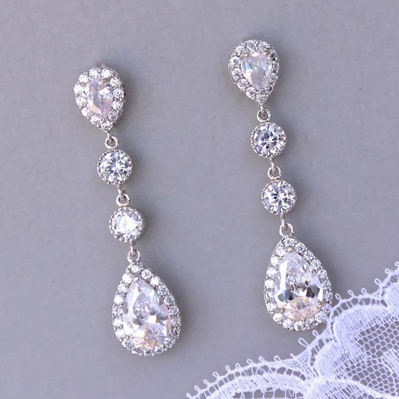 

Korean Long Super Flash Simple Bridal Water Drop Earrings, Temperament Celebrity Luxury Earrings