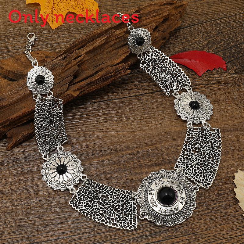 

Simulation Ethnic Style Gemstone Decoration Hollow Design Women Metal Necklace