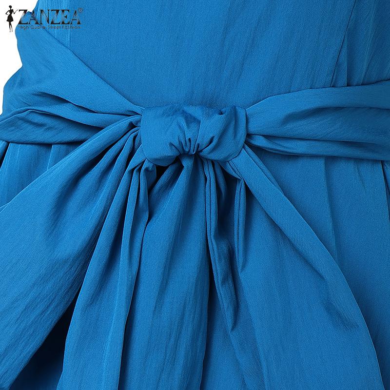 ZANZEA Elegant Casual Round Neck Bows Patchwork Summer Short Sleeve Dress