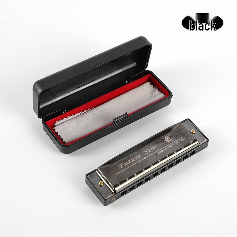 Four-Color Beginner 10-Hole Blues Harmonica in ABS Box