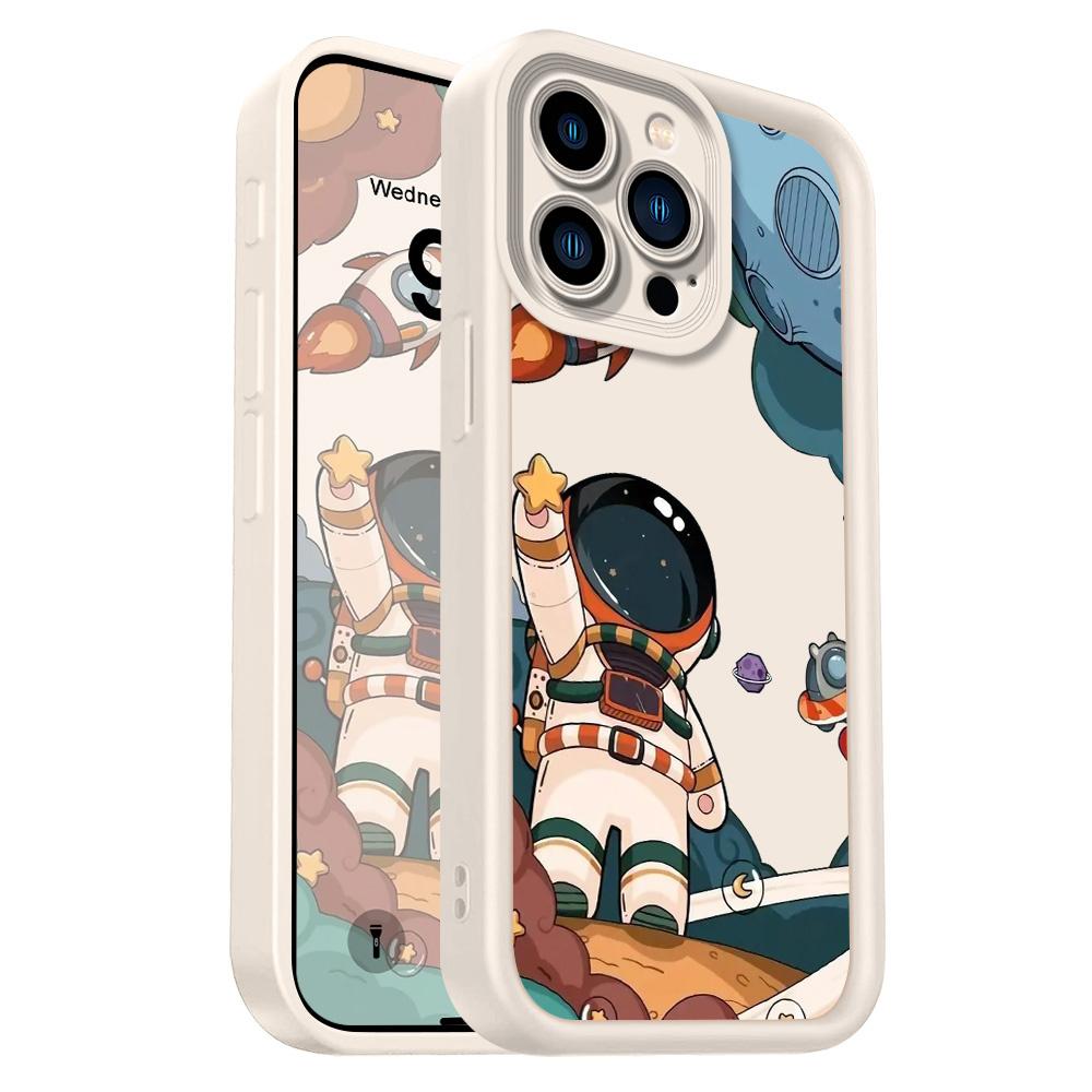Happy Astronaut Phone Case For IPhone 13 12 11 Pro Max Mini 7 8 6 6S Plus X XS XR SE 2020 2022 Staircase Soft Cover