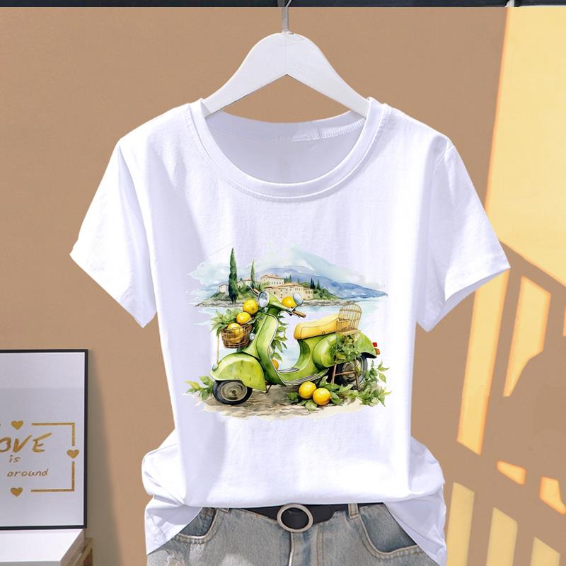 (Asian Size) lovely plant trend Graphic Female Top Women's Clothing T O-neck Tee Fashion Print Casual Short Sleeve T-shirts