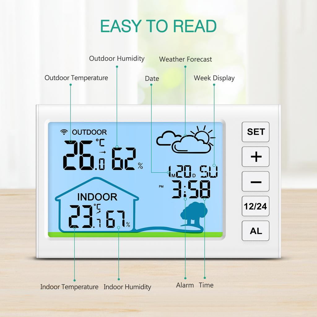 ORIA Wireless Weather Stations Outdoor Digital Thermometer Indoor Hygrometer Temperature Humidity Monitor With Clock for Home
