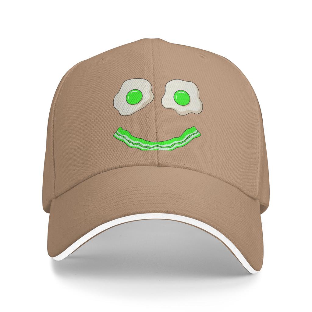 Green Smile Face Eggs and Bacon Ham Breakfast St Patrick's Sun Baseball Cap Summer Women Unisex Tennis Skate Snapback Cap