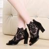 Mesh high heels women's shoes thick heel lace fish mouth sandals