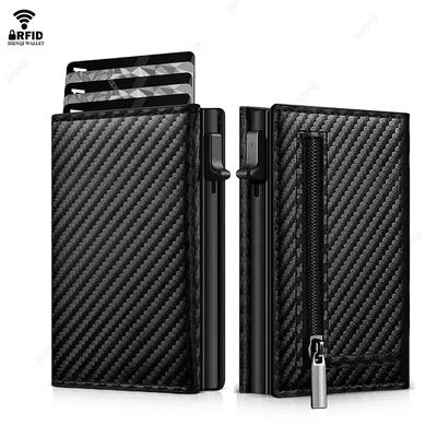 Portatarjetas de presentación automático Portatarjetas de identificación Carteras para hombre Cartera corta de metal de lujo Minimalista Bolsa de almacenamiento de tarjetas Billetera