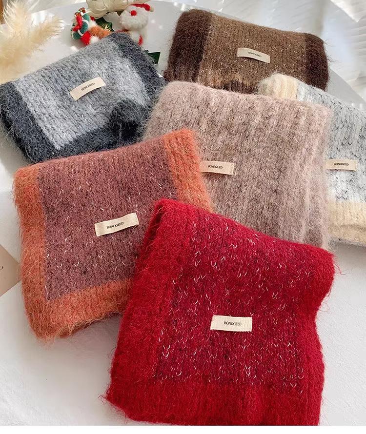 Women's High-End Blue Wool Scarf: Versatile Winter Fashion, Warm Snood, Korean Style Trend
