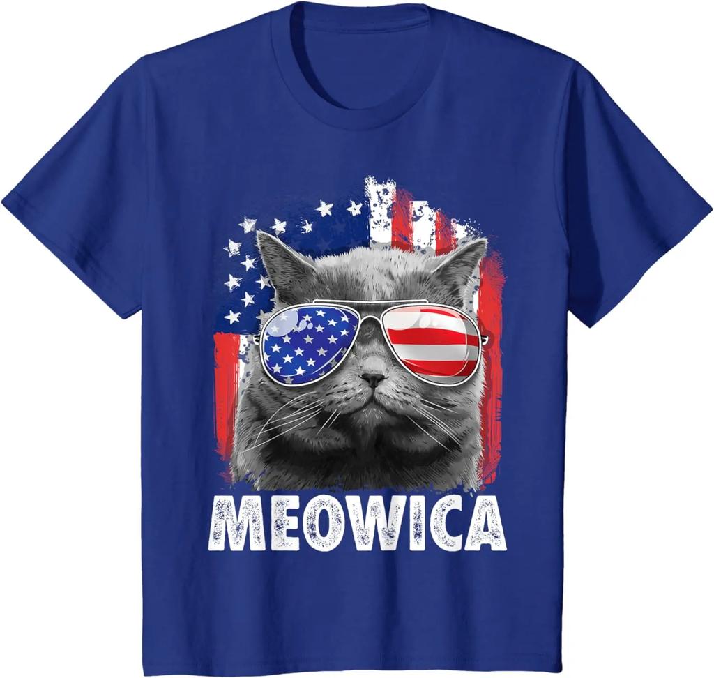Cat 4th of July Shirts Meowica Merica Men USA American Flag T-Shirt