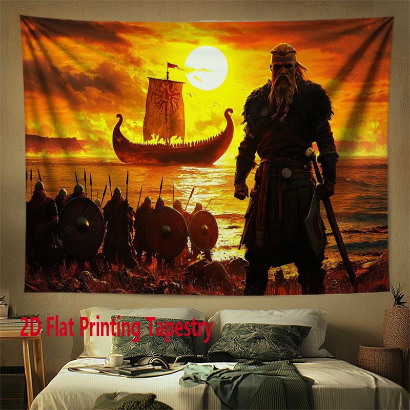 

Viking ship at sunset Digital printing polyester wall tapestry suitable for use in living rooms bedrooms offices bars party 74x94cm(29x37in)