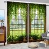 2 st Grön Landskapsfönster Tryckta Gardiner   Solskydd och Insynsskydd   Lämpliga för att Dekorera Olika Rum