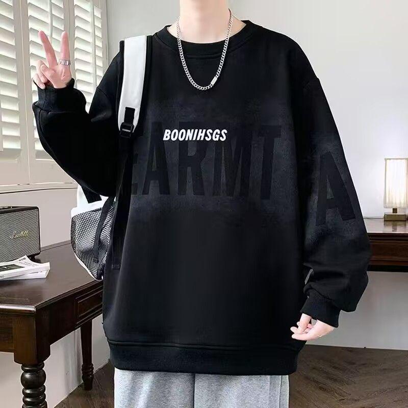 Trendy Men's Letter Print Sweatshirt: Autumn/Spring Round Neck, Long Sleeve, Casual Loose Fit.