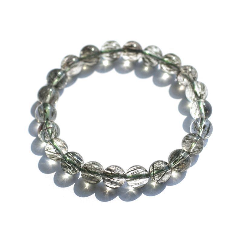 Natural Green Rutilated Quartz Cat s Eye Bracelet – Smooth Crystal Couple Gift 6mm Beads