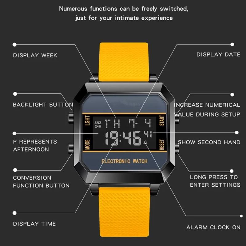 Men's Watch Business Sports Multifunctional Alarm Clock Waterproof Silicone Strap Male Student Electronic Wristwatch