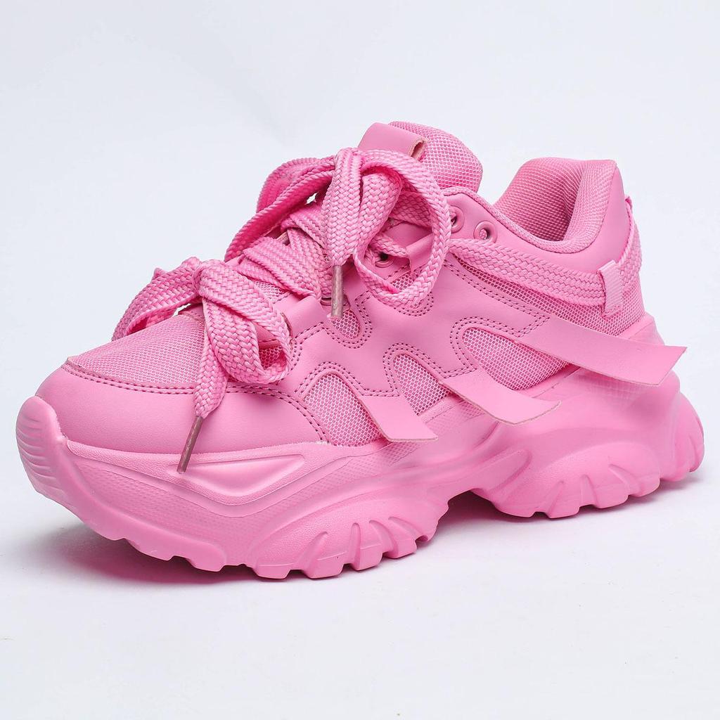 Fashion Autumn Mesh Pink Platform Sneakers Chunky Breathable Casual Shoes Woman Shoes Slip On Thick Sole Ladies Shoes Height Increase