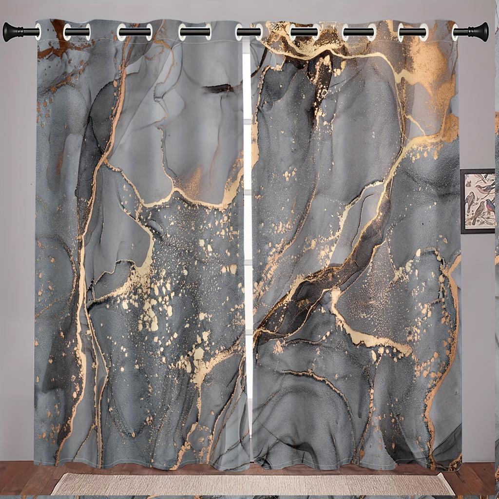 2Pcs Polyester Nordic Inspired Marble Printing Window Curtains Birthday Party Decoration Backdrop Drapes for Living Room