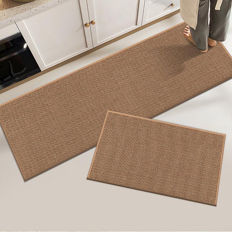 Linen Kitchen Mat Non-slip  Floor Mat for Kitchen Rugs Indoor Long  Strip Caret  Solid Color Entrance Doormat