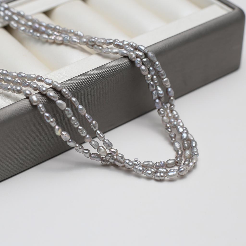1String, Grey Natural Freshwater Pearls, Handmade Rice Pearl Beads for Jewelry Making DIY Crafts (Beads 3-4mm, Length 36cm)