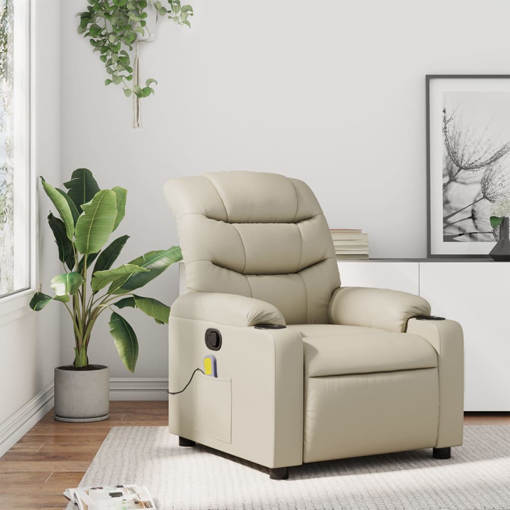 Massage Chair with Relax Function Artificial Leather Cream