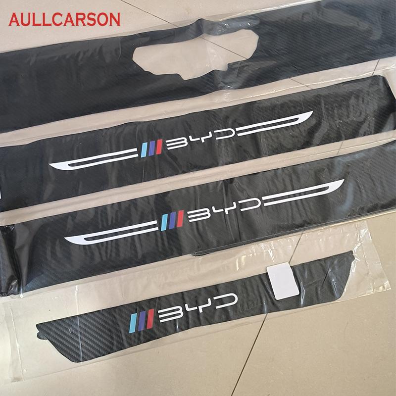 Für BYD Atto 3 EV 2022 2023 Auto Tür Sill Leder Aufkleber Schutz Platte Carbon Faser Schwelle Streifen Taildoor