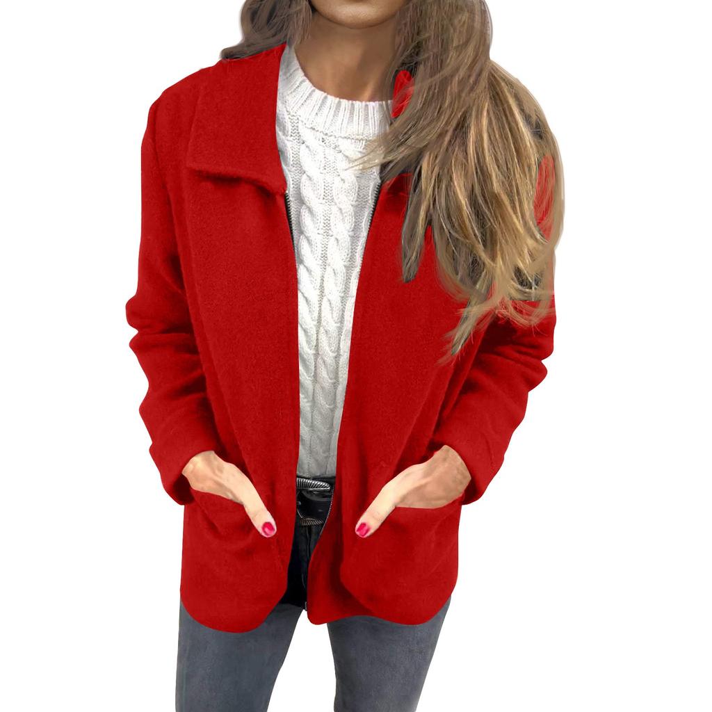 Women's Business Casual Collar Solid Color Zipper Pocket Jacket
