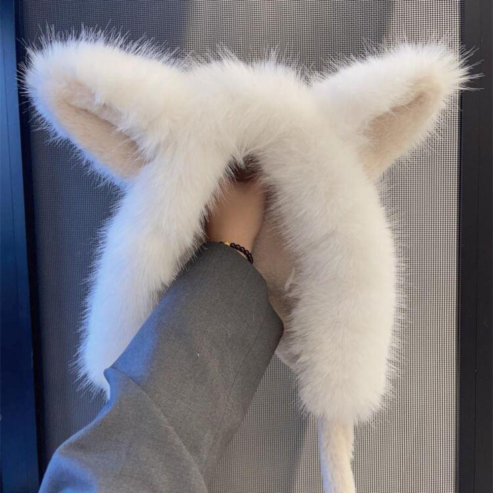 Plush Ear Protection Hat Warm Plush Fox Ears Hat Outdoor Bucket Hat Women