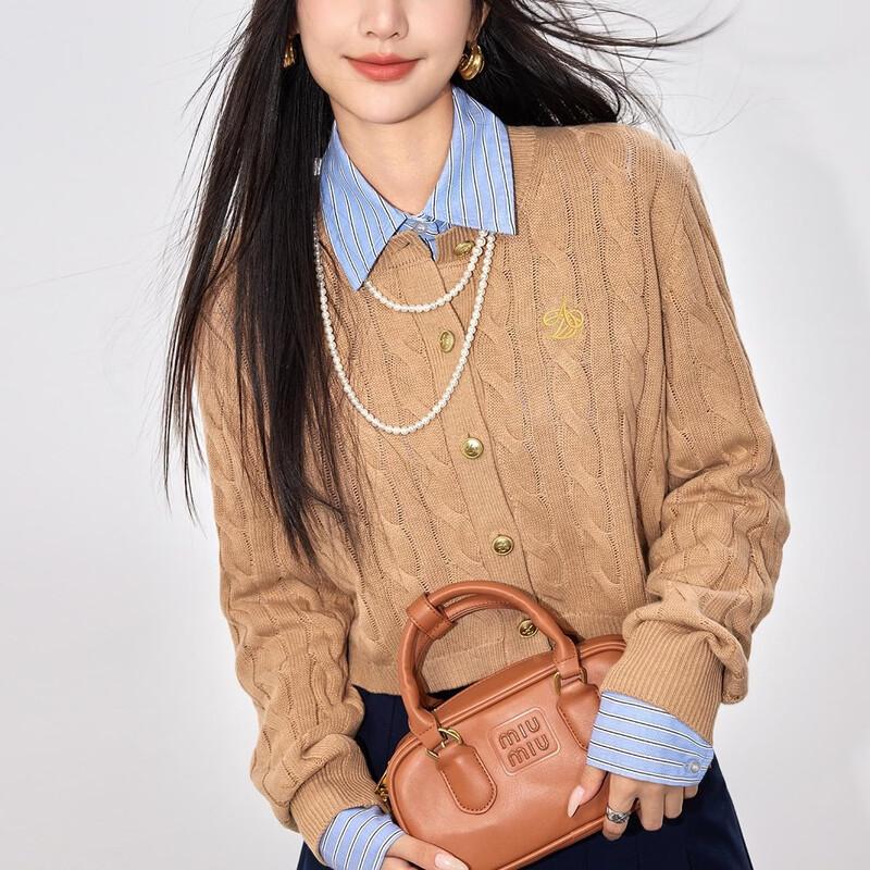 La Chapelle Embroidered Academy Style Cable Knit Cardigan