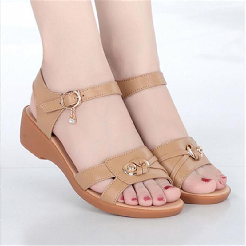 New Summer Women Sandals Open Toe Beach Shoes Female Wedges Shoes Comfortable Women's Flat Sandals Soft Soles Mom's Shoes