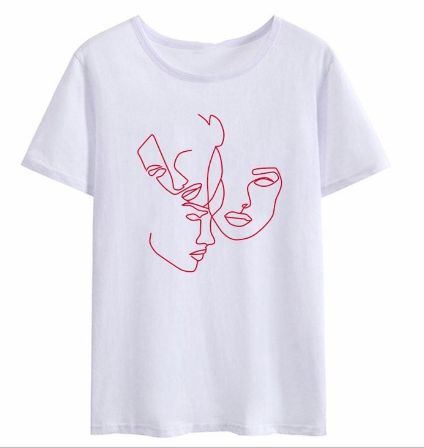 Creative Face Graphics Woman Graphics 90S Blouses Harajuku Summer Short Sleeve O-Neck White Female Tops Streetwear Y2K Clothing