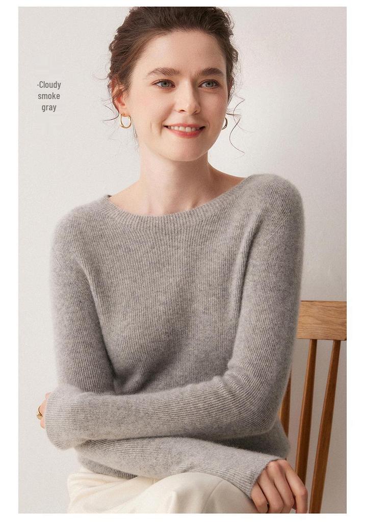 Women's Striped 100% Cashmere Round Neck Sweater - Autumn/Winter Collection