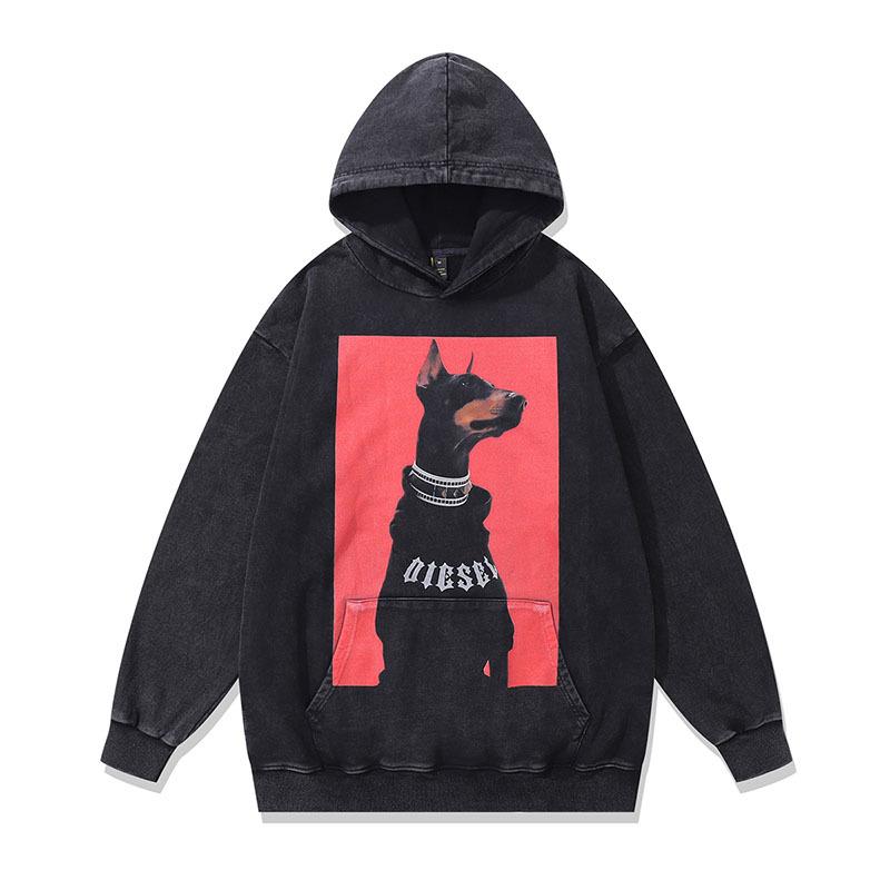 American High Street Doberman Gangster Printed Washed Old Short Sleeve T-Shirt Men'S And Women'S Vintage Vintage Half Sleeve