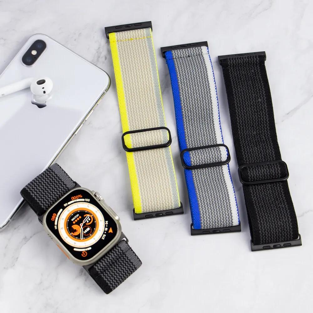 Nylon Elastic Strap For Apple watch Ultra 2 49mm Wide Braided Loop Adjustable Band iWatch 9 8 7 6 5 4 SE 45mm 41mm 44mm 40mm