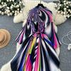 Spring Autumn Women Elegant Print Miyake Fold Cape Robe Batwing Sleeve Oversized Loose Pleated Home Dresses