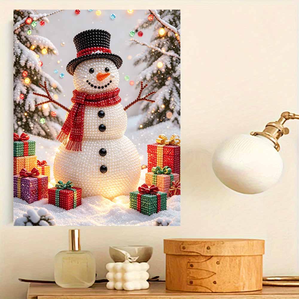 Frameless Pearl Bead Art Kit Festive Snowman DIY Shiny Canvas Painting Creative Gift for Craft Lovers Home Wall Decor