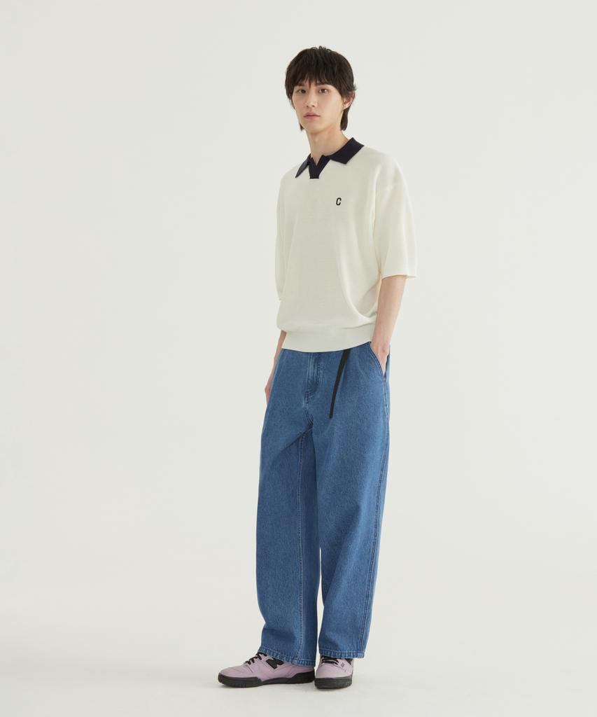 COVERNAT Open Collar Half Knit Orange